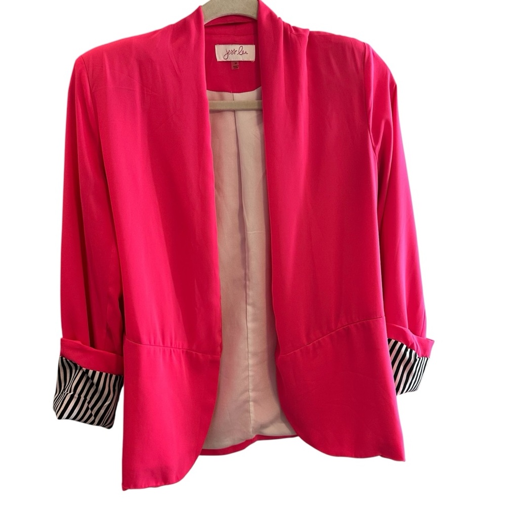Jess Lea Hot Pink Blazer M‎ Cuffed Black & white Stripe